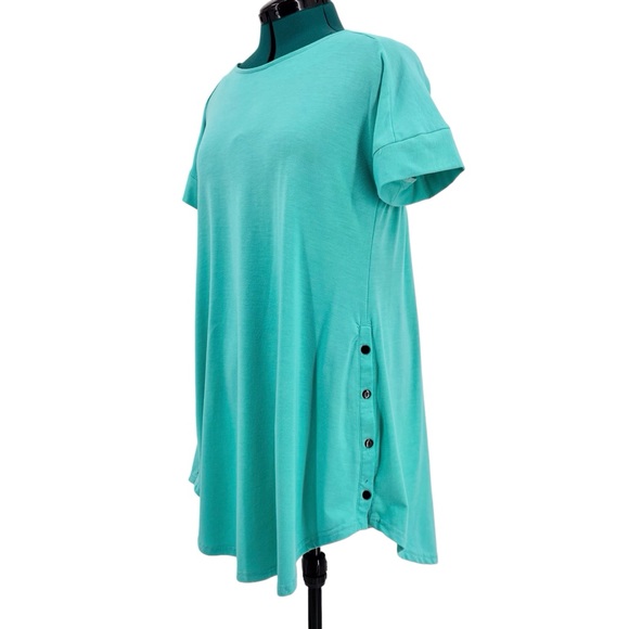 Reborn Turquoise Short Sleeve Button Sides A-Line Tunic Top, Medium - Picture 5 of 16